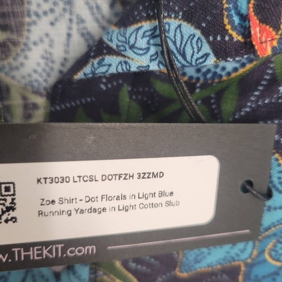 The Kit. Blue w/ Orange Floral Button Down Long Sleeve Zoe Shirt new Size M - Picture 2 of 5